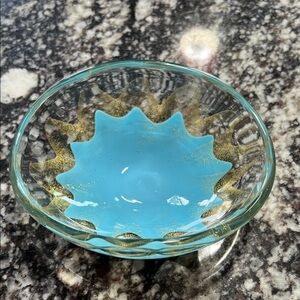 Vintage Murano Blue and Gold Art Glass Small Bowl